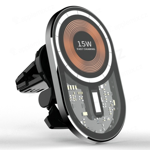 Držák do auta + nabíječka MagSafe kompatibilní - do ventilační mřížky - 360° - průhledný