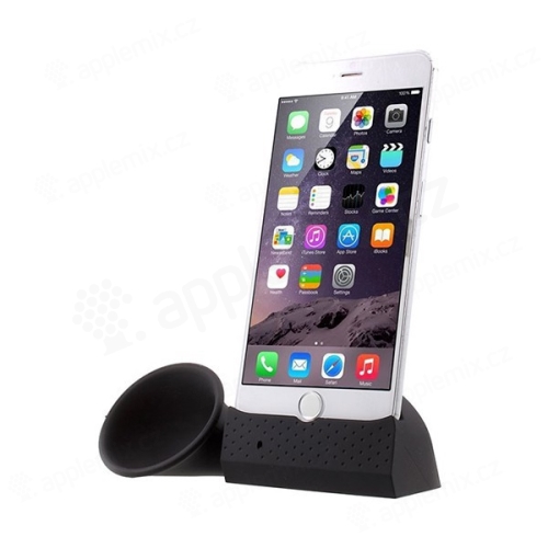 Přenosný silikonový stojánek se zesilovačem zvuku pro Apple iPhone 6 Plus / 6S Plus / 7 Plus - černý