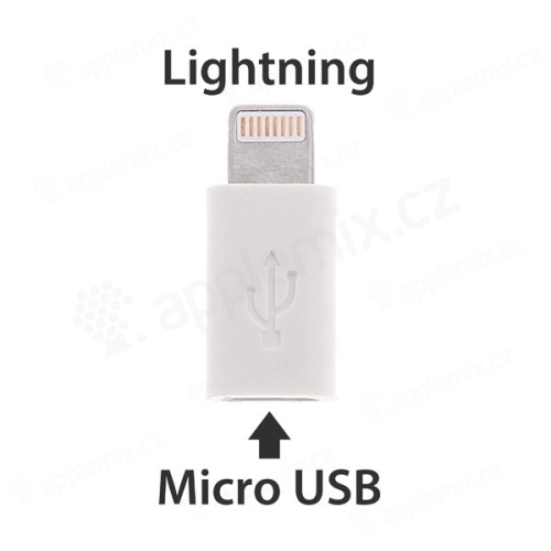 Redukce Micro USB / Lightning konektor pro Apple iPhone / iPad / iPod - bílá