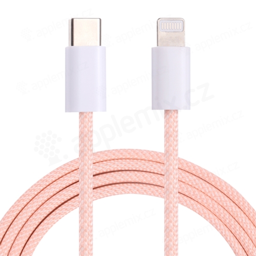 Synchronizační a nabíjecí kabel - USB-C - Lightning pro Apple zařízení - tkanička - 1m - růžový