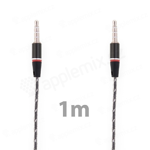 Propojovací audio jack kabel 3,5mm pro Apple iPhone / iPad / iPod a další zařízení - černo-průhledný - 1m