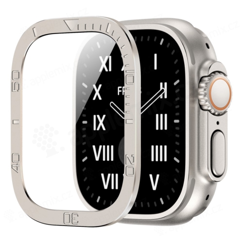 Tvrzené sklo + kovový rámeček pro Apple Watch Ultra 49mm - kovově béžové (původní barva)