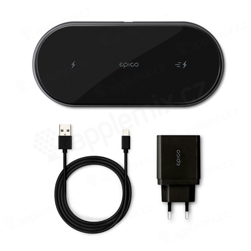 EPICO 2v1 Qi bezdrôtová nabíjačka / podložka pre Apple iPhone / AirPods + USB-C adaptér - Ultra tenká - čierna