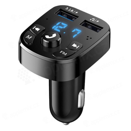 FM vysielač/vysielač + nabíjačka do auta USB + Bluetooth - LCD displej - čierny