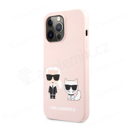 Kryt KARL LAGERFELD pro Apple iPhone 13 Pro - Karl a Choupette - silikonový - růžový