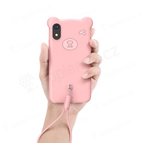 Kryt BASEUS Bear pro Apple iPhone Xr - tvar medvěda - silikonový - růžový