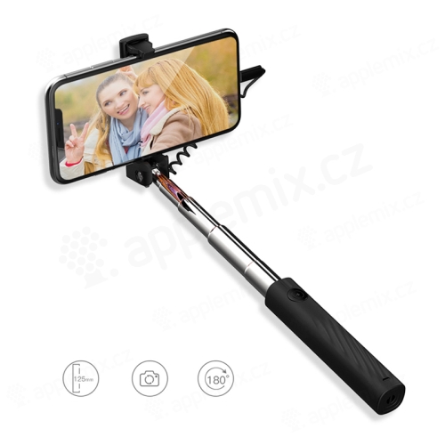 Selfie tyč / monopod DEVIA Leisure - kabelová spoušť - konektor Lightning - černá