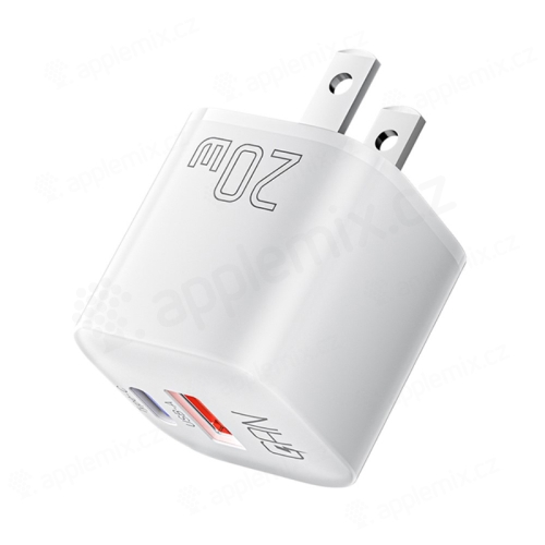 20W americký adaptér / GaN nabíjačka ESSAGER - USB-A / USB-C - mini - biela