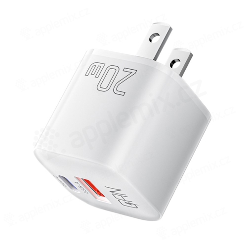 20W US adaptér / GaN nabíječka ESSAGER - USB-A / USB-C - mini - bílá
