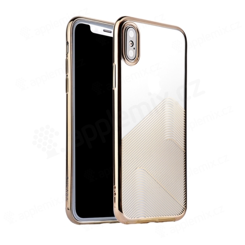 Kryt SULADA pre Apple iPhone Xs Max - lesklé vlny - gumový - transparentný / zlatý
