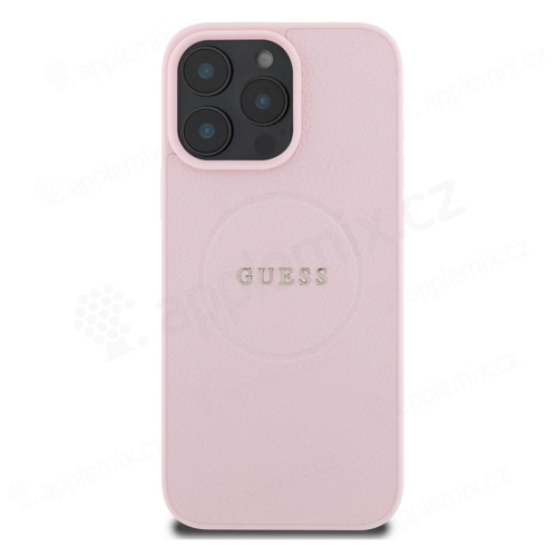 Kryt GUESS Grained Classic Logo pro Apple iPhone 16 Pro Max - podpora MagSafe - umělá kůže - růžový