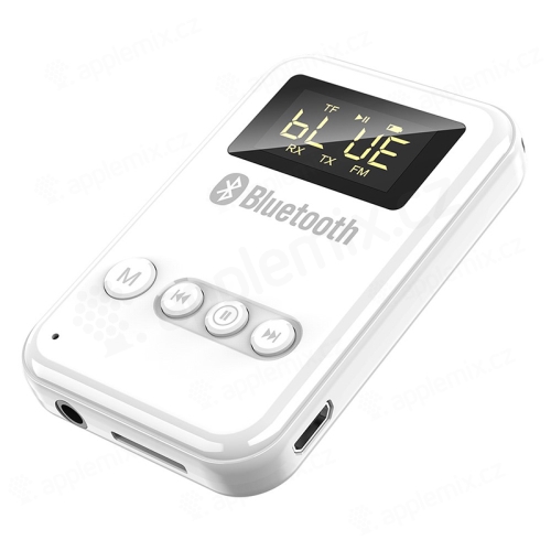 Vysielač / prijímač / FM vysielač Bluetooth - Micro SD / MP3 prehrávač - 3,5 mm jack - biely