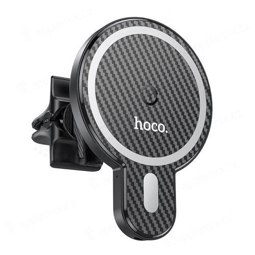 Držák do auta HOCO + bezdrátová nabíječka MagSafe kompatibilní - do ventilační mřížky - oválný - černý