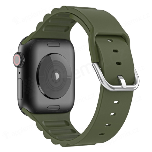 Remienok pre Apple Watch Ultra 49 mm / 45 mm / 44 mm / 42 mm - s prúžkami - silikónový - khaki zelený