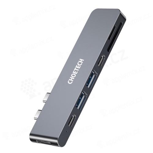 Přepojka / adaptér / rozbočovač CHOETECH - 2x USB-C na 2x USB-A + 2x USB-C + SD + HDMI - šedá
