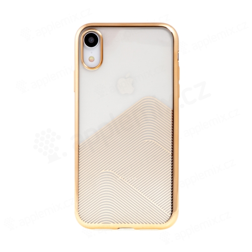Kryt SULADA pro Apple iPhone Xr - lesklé vlnky - gumový - průhledný / zlatý