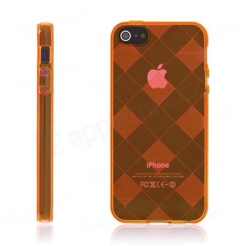 Ochranný gumový kryt pro Apple iPhone 5 / 5S / SE - oranžový se vzorem kosočtverců