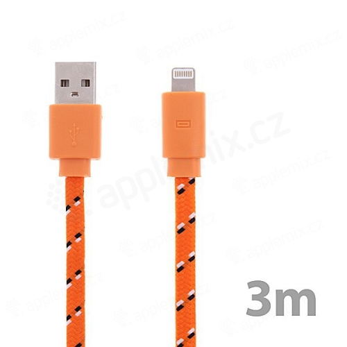 Synchronizační a nabíjecí kabel Lightning pro Apple iPhone / iPad / iPod - tkanička - plochý oranžový - 3m