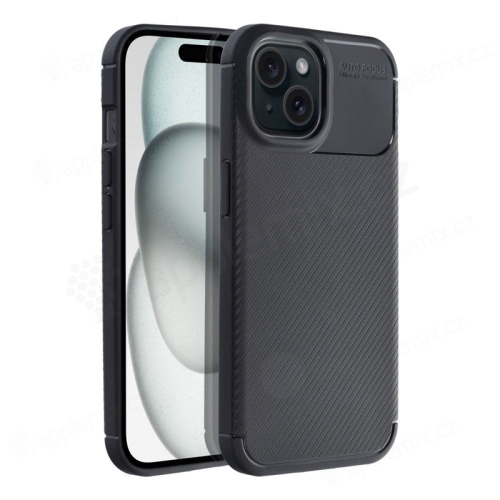 Kryt pro Apple iPhone 15 - karbonová textura - gumový - černý
