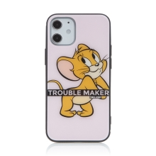 Kryt Tom a Jerry pro Apple iPhone 12 mini - výtržník Jerry - skleněný - růžový