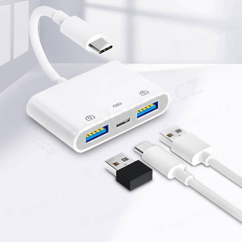 Přepojka / redukce COTEetCI pro Apple MacBook / iPad Pro - USB-C na USB-C + 2x USB-A 3.0 - bílá