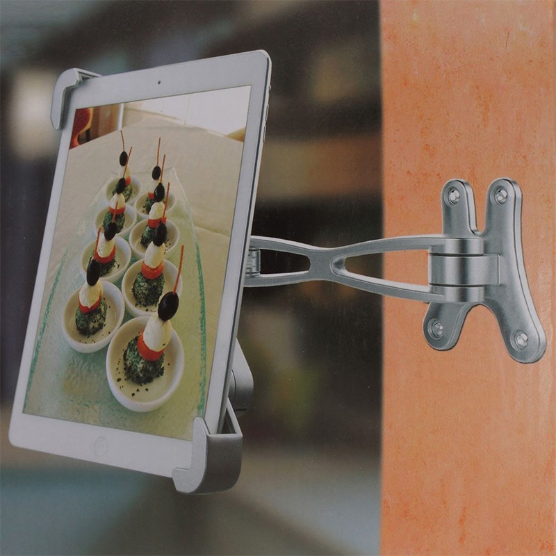 Držák na stěnu pro Apple iPad a další tablety vel. 7-10,5 - 360° otočný variabilní - stříbrný