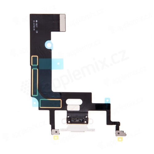Napájací a dátový konektor s flex káblom + GSM anténa + mikrofóny pre Apple iPhone Xr - biely - kvalita A+