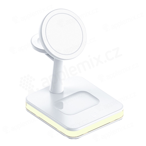Stojánek / Qi nabíječka 4v1 pro Apple iPhone / Watch / AirPods - podpora MagSafe - bílý