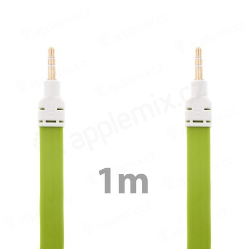 Noodle style propojovací audio jack kabel 3,5mm pro Apple iPhone / iPad / iPod a další zařízení - zelený s bílými koncovkami
