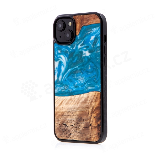 Kryt BEWOOD pre Apple iPhone 15 Plus - drevo / živica - svetlo modrá / hnedá