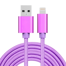 Synchronizační a nabíjecí kabel - Lightning pro Apple zařízení - tkanička - kovové koncovky - fialový - 3m