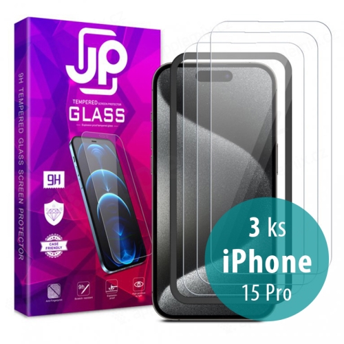 Tvrzené sklo (Tempered Glass) JP Long Pack pro Apple iPhone 15 Pro - čiré - sada 3 kusů + aplikátor