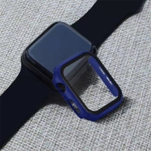 Tvrzené sklo + rámeček pro Apple Watch 45mm Series 7 - tmavě modrý