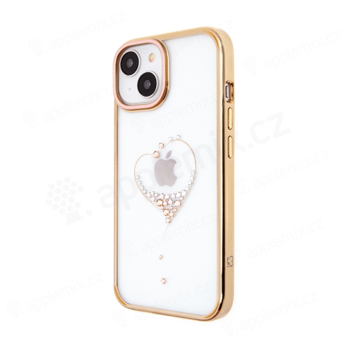 Kryt KINGXBAR Wish pro Apple iPhone 15 - s kamínky - plastový / gumový - zlaté srdce