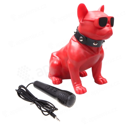 Reproduktor Bluetooth - pes buldoček - USB-A / Micro SD přehrávání - 5W - červený