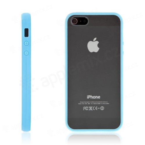 Ochranný plastový kryt pro Apple iPhone 5 / 5S / SE - průhledný s modrým gumovým rámečkem