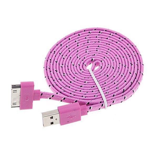 Synchronizační a nabíjecí kabel s 30pin konektorem pro Apple iPhone / iPad / iPod - tkanička - plochý světle růžový - 2m