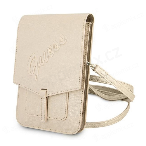 GUESS Saffiano puzdro / kabelka - 2x vrecko + popruh cez rameno - umelá koža - zlatá