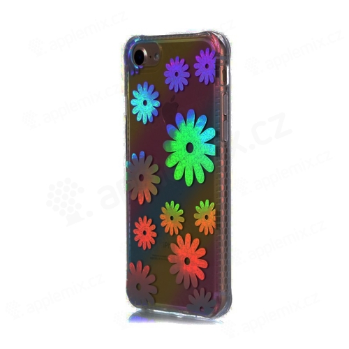 Kryt pro Apple iPhone 7 / 8 / SE (2020) - gumový / plastový - duhový / stříbrné květiny