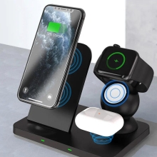3v1 nabíjecí stanice Qi XO pro Apple iPhone + AirPods + Watch - skládací - černá
