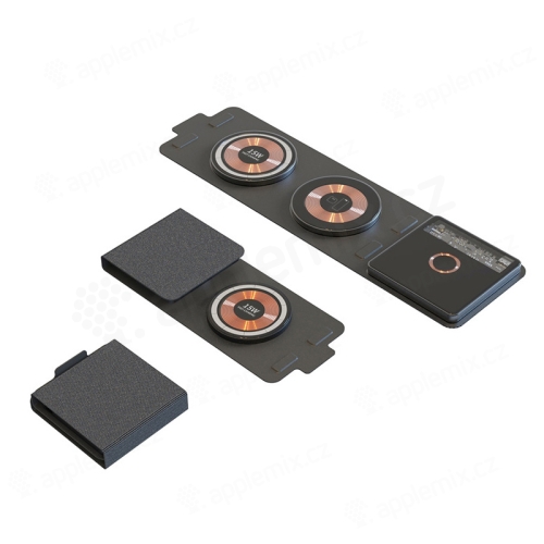 3v1 bezdrátová nabíječka Qi pro Apple iPhone + AirPods + Watch - průhledná / černá