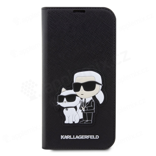 Pouzdro KARL LAGERFELD Saffiano NFT pro Apple iPhone 13 Pro Max - umělá kůže - Karl a Choupette - černé