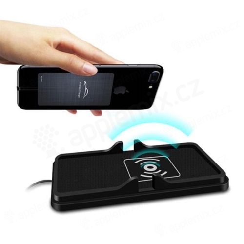 Bezdrátová nabíječka / Qi nabíjecí podložka pro Apple iPhone do auta - protiskluzová - černá