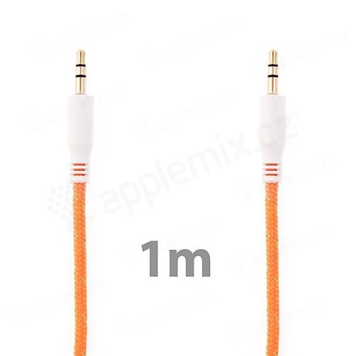 Propojovací audio jack kabel 3,5mm pro Apple iPhone / iPad / iPod a další zařízení - tkanička - oranžový - 1m