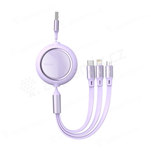 Synchronizačný a nabíjací kábel BASEUS 3v1 - Lightning + USB-C + Micro USB - rolovací - fialový - 1,2 m