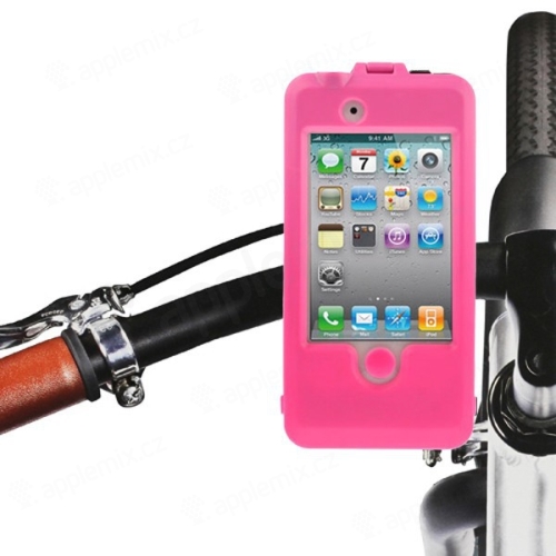 Speciální otočný voděodolný držák na kolo pro Apple iPhone 4 / 4S - růžový