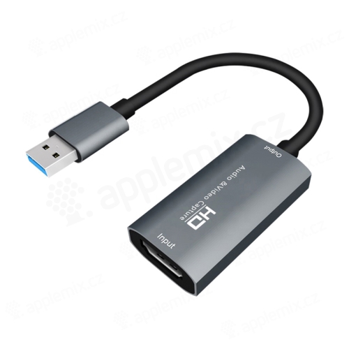 Adaptér / nahrávacia / strihová karta - USB-A 3.0 / HDMI - podpora UAC - výstup 1080p - 10 cm - sivá