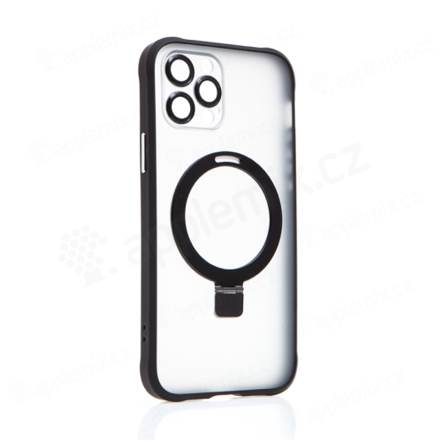 Kryt Mag Ring pro Apple iPhone 12 Pro - podpora MagSafe + stojánek - gumový - černý