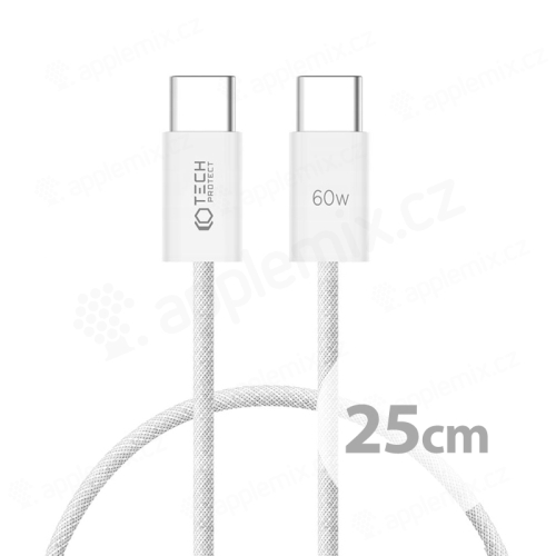 Kábel USB-C / USB-C TECH-PROTECT pre Apple iPhone / iPad / MacBook - šnúrka - biela - 25 cm