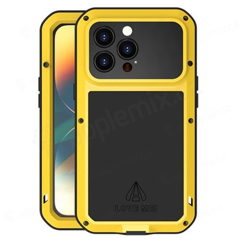Pouzdro LOVE MEI pro Apple iPhone 14 Pro - outdoor - kov / silikon / tvrzené sklo - žluté